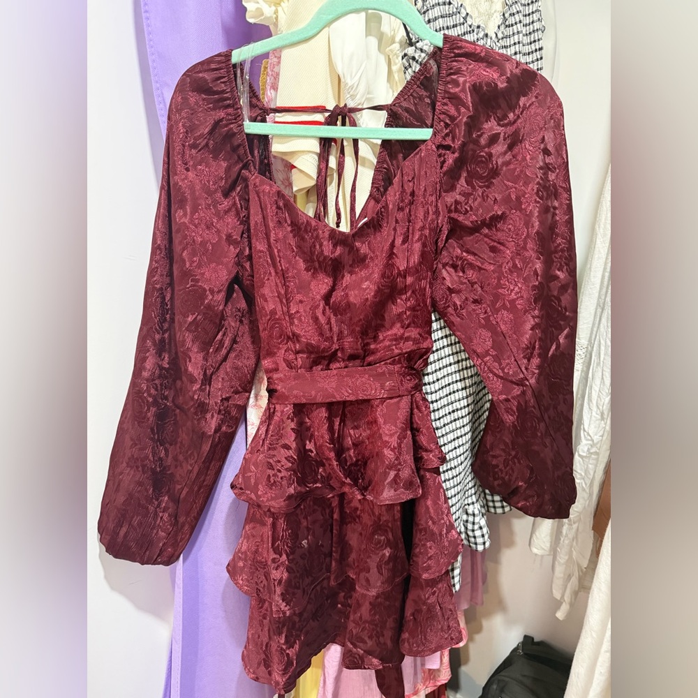 Altar’d State Elegant Burgundy Floral Dress